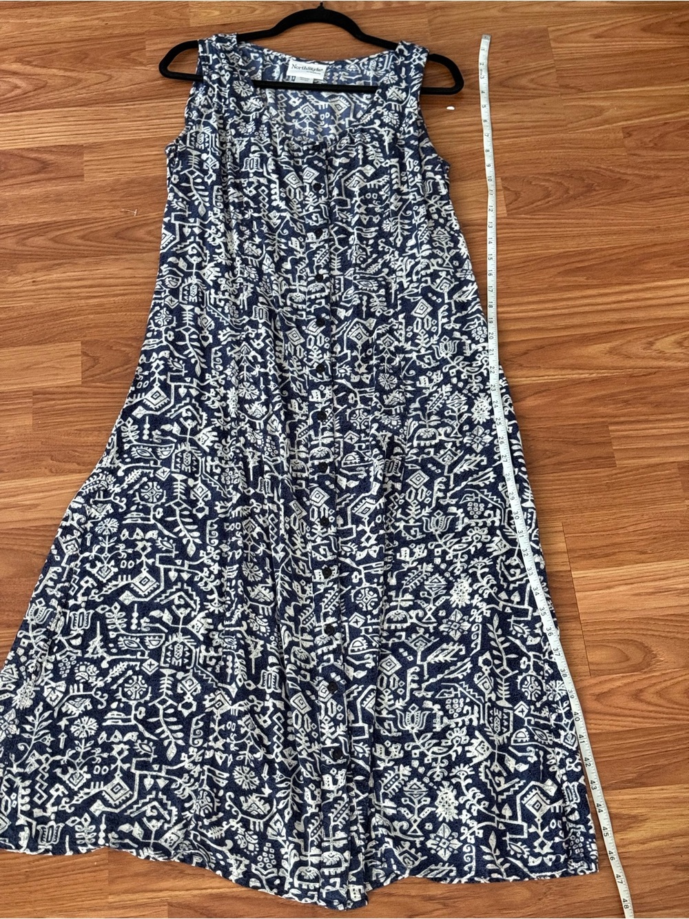 Navy and White Printed Sleeveless Midi dress
